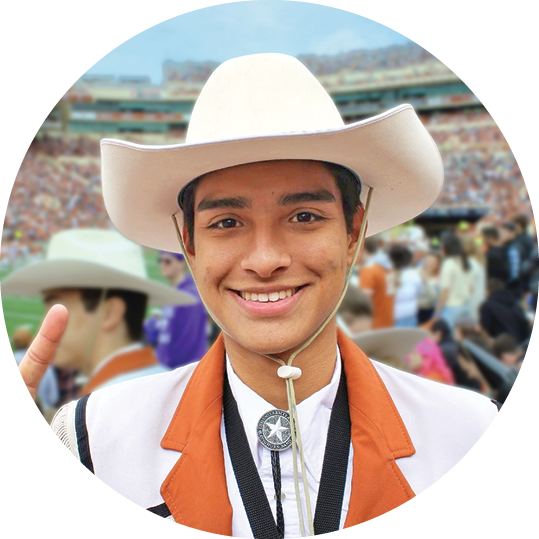 Longhorn Band student Isaac Dominguez