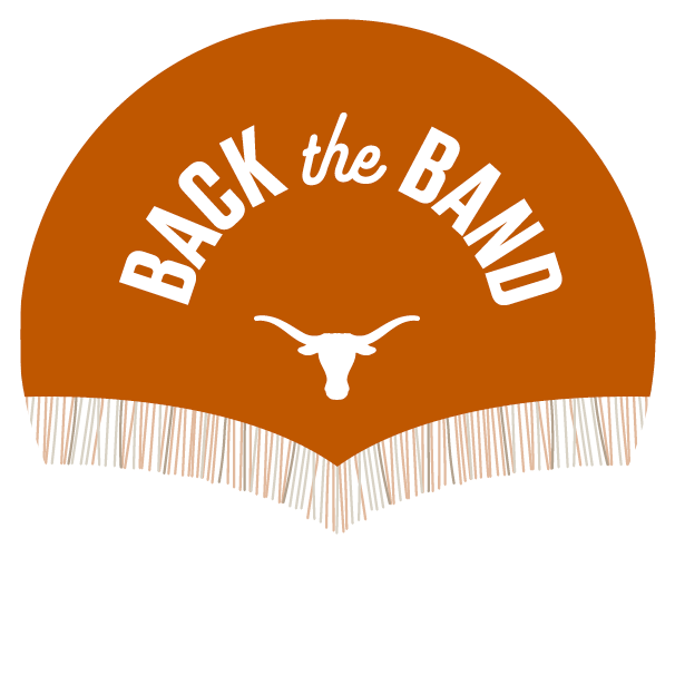 UT Burnt Orange Fringe Button with Back the Band and Longhorns logo