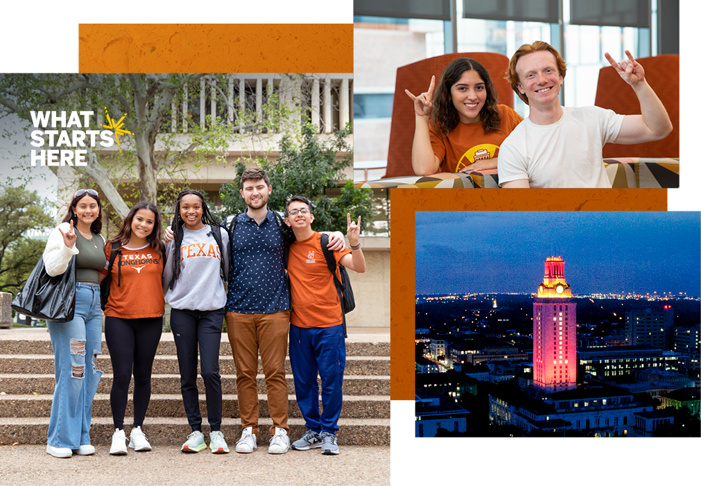 photo collage with UT students and the Tower