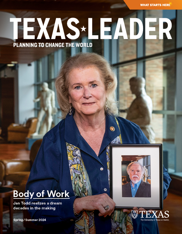 Cover of Texas Leader Magazine with Jan Todd holding a photo of her husband Terry Todd