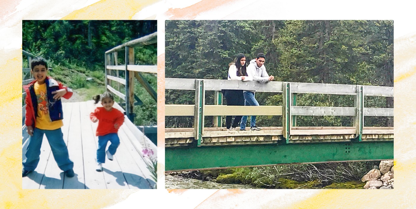 photo collage of Simran and Jas as children